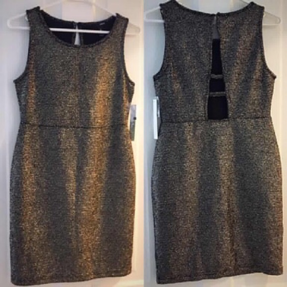 Aqua Gold Metallic Cut Out Body Con Party Dress - Picture 2 of 7